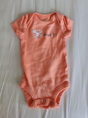 Carter's Peach Short Sleeve One-Piece with Bird 'happy' Embroidery